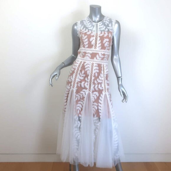 Bronx and Banco Saba Embroidered Mesh Midi Dress White Size Small NEW - Picture 1 of 8